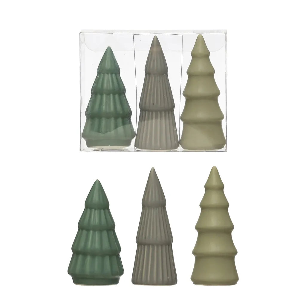 Stoneware Trees, Matte Finish, Grey, Blue and Green,
