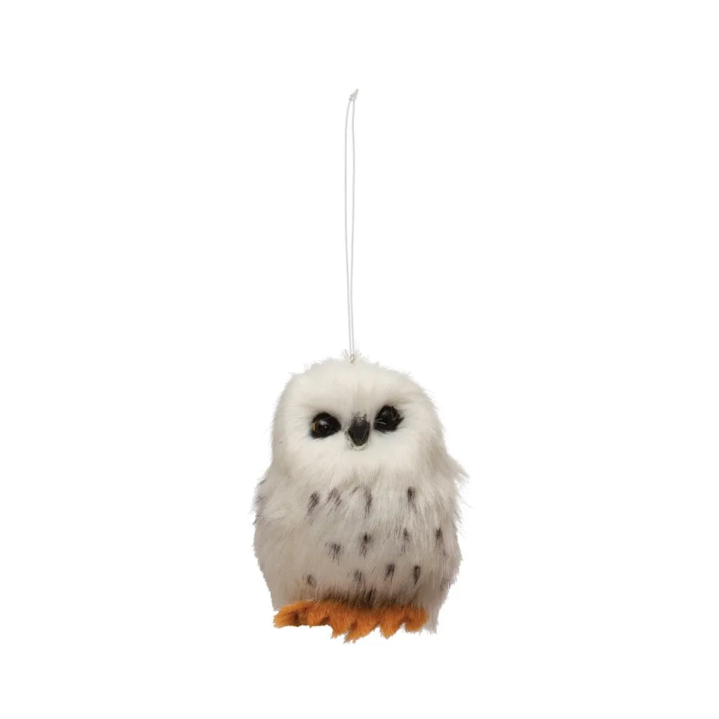 3"H Faux Fur Owl Ornament, White