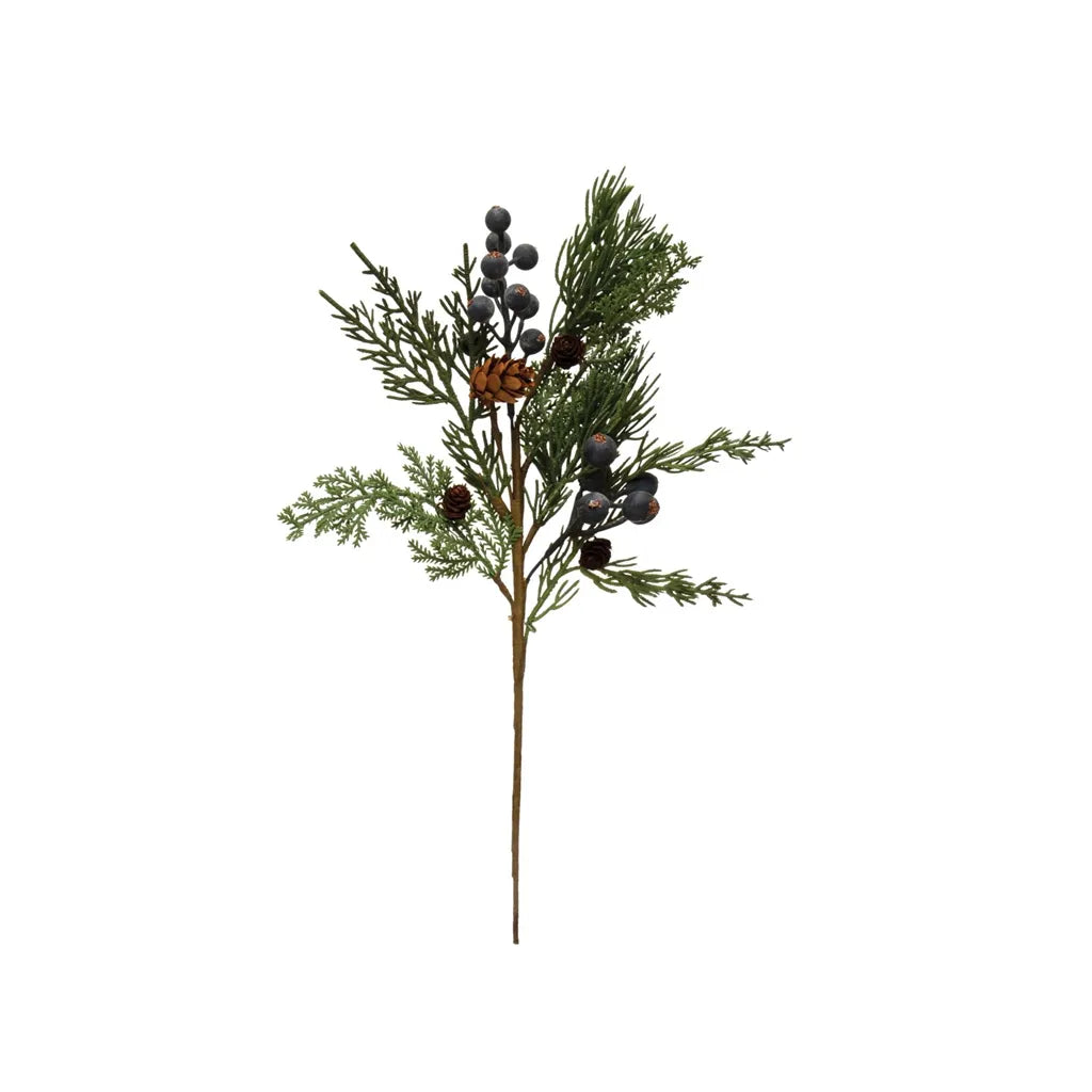 14"H Faux Cypress Pick w/ Natural Pinecones & Berries