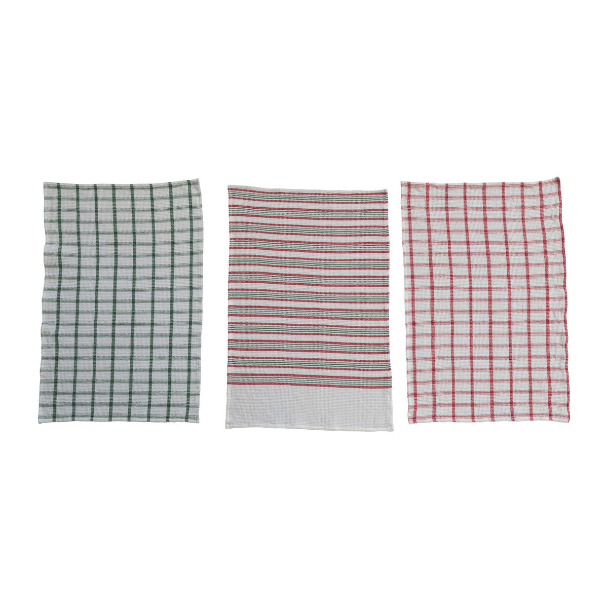 28"L x 18"W Cotton Waffle Weave Tea Towel w/ Stripes/Grid Pattern