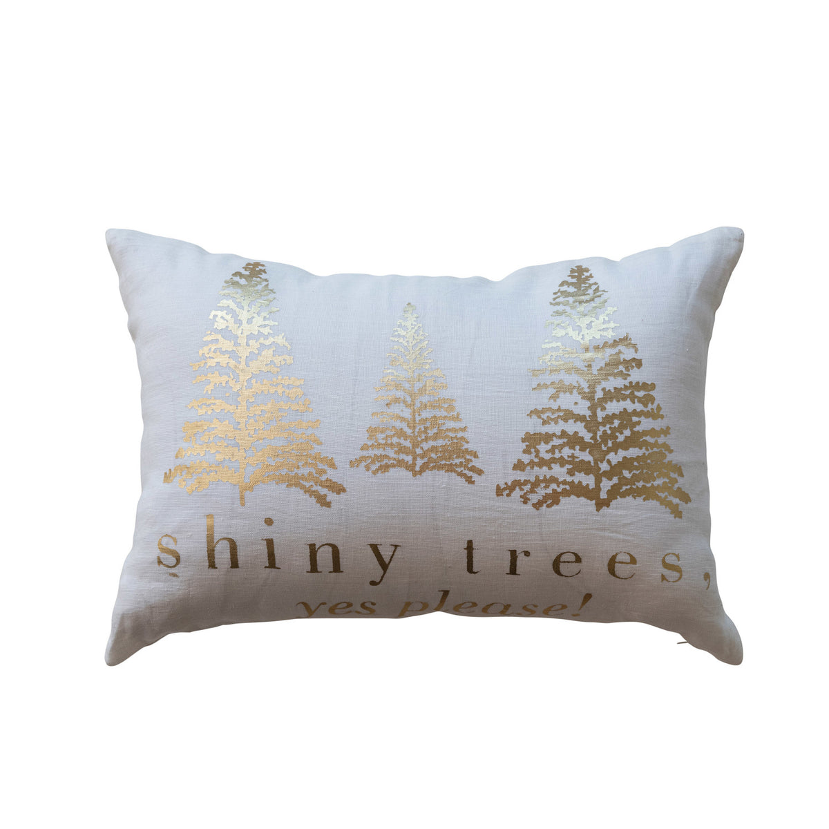 20"L x 14"H Linen & Cotton Lumbar Pillow w/ Foil Printed Trees