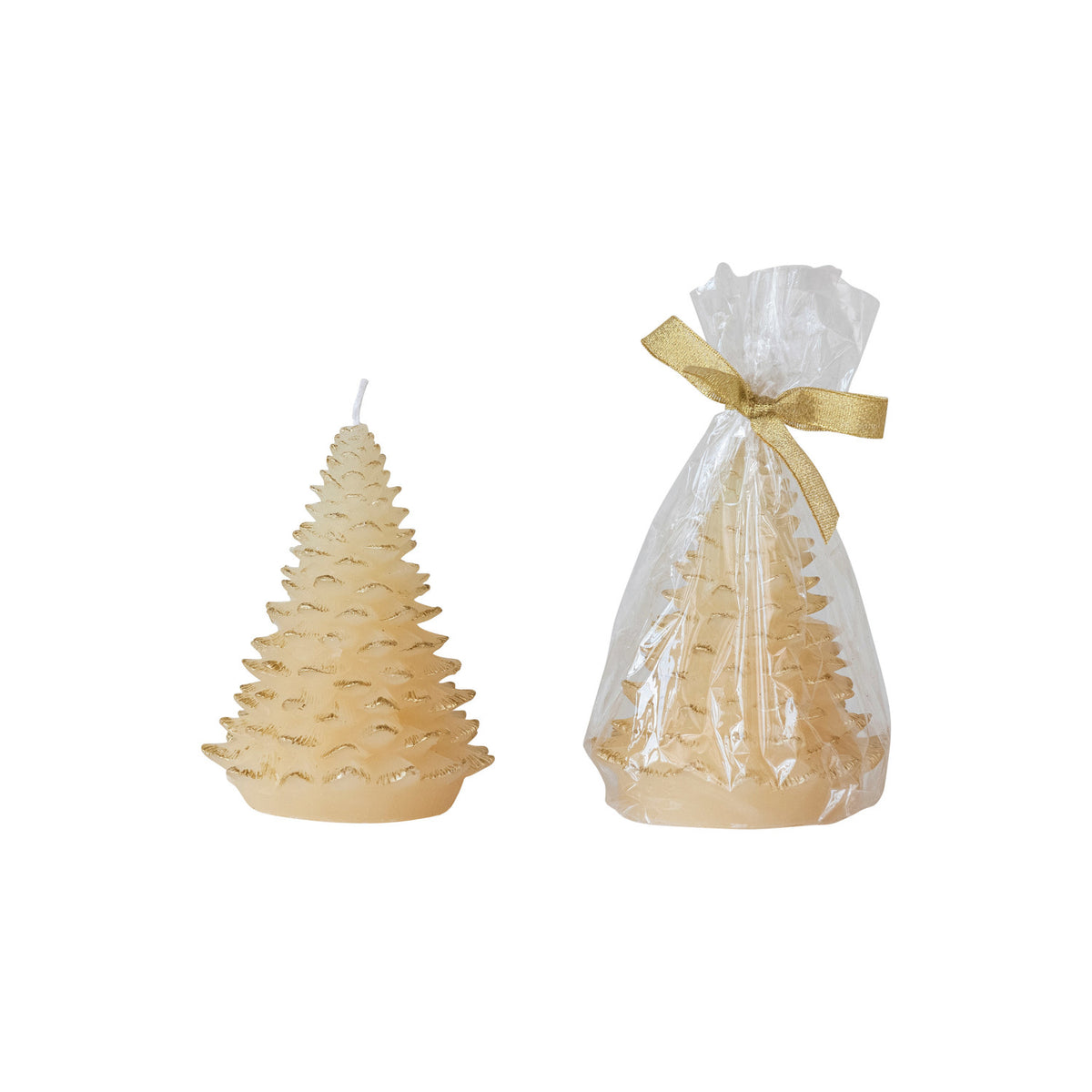 Unscented Tree Shaped Candle w/ Gold Tips, Eggnog Color