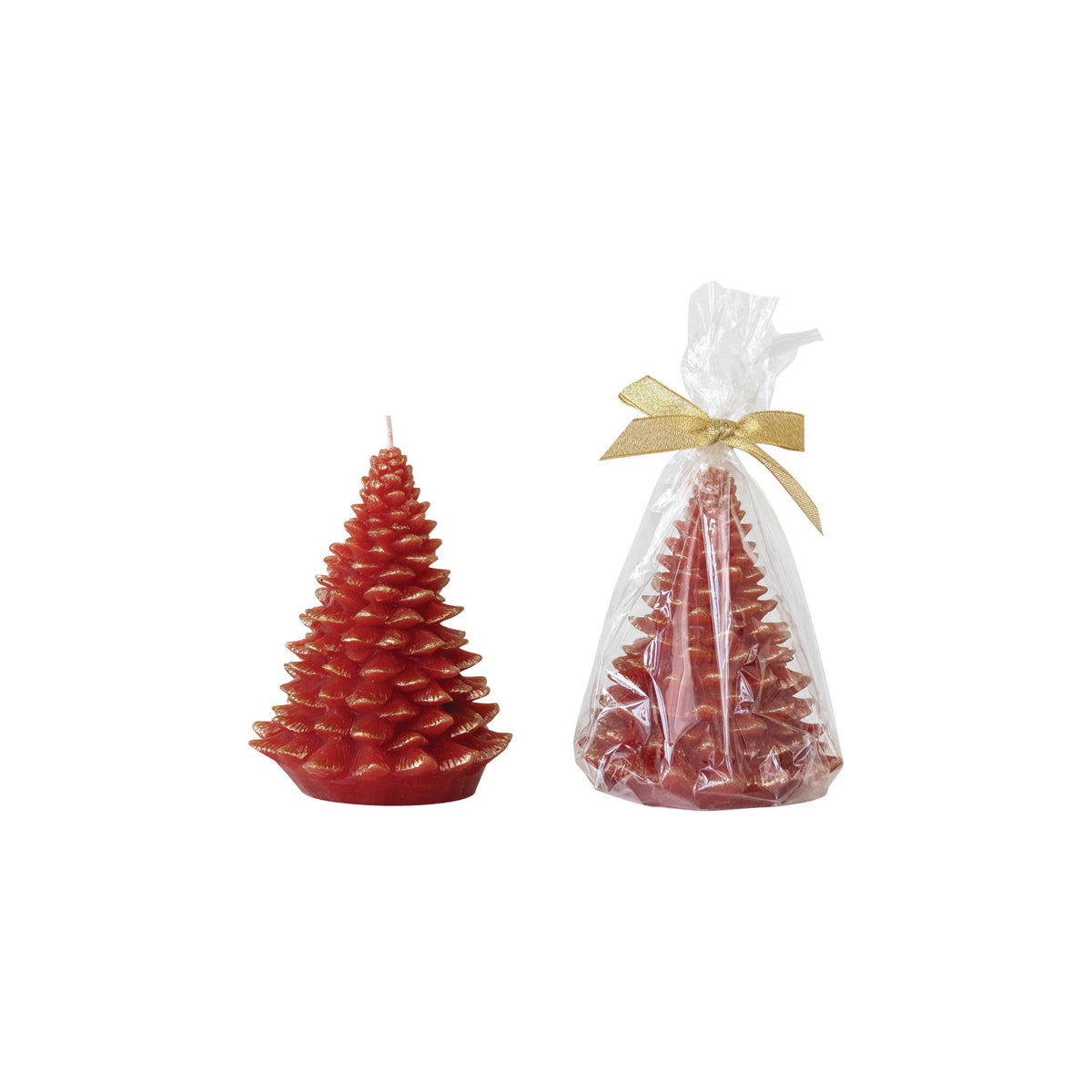 Unscented Tree Shaped Candle w/ Gold Tips, Holly Berry Color