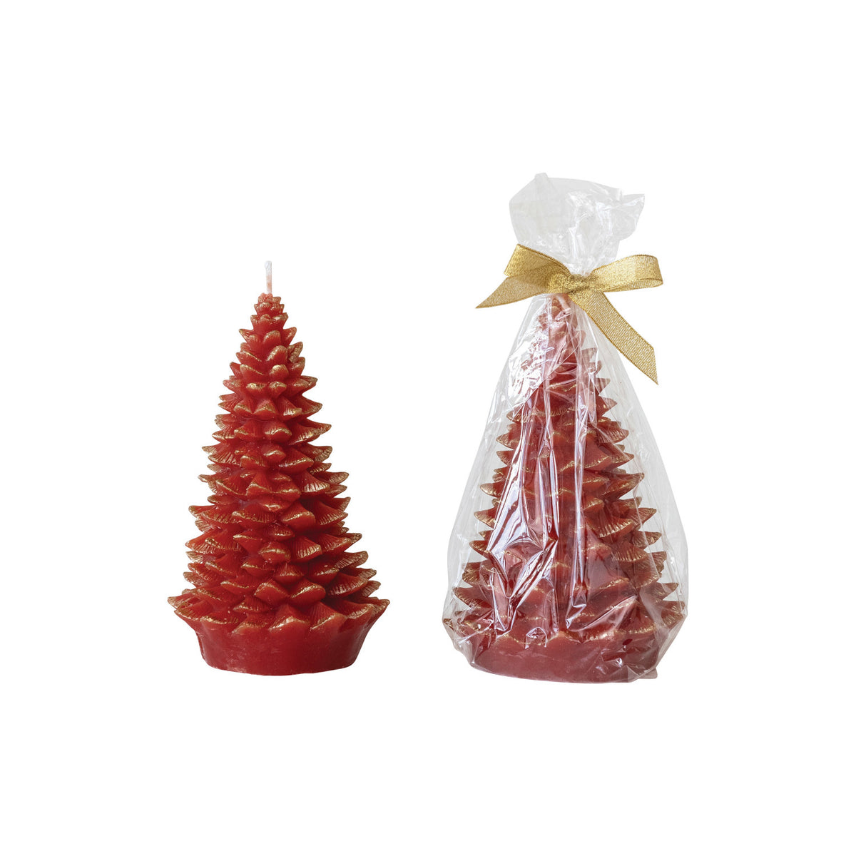 Unscented Tree Shaped Candle w/ Gold Tips, Holly Berry Color