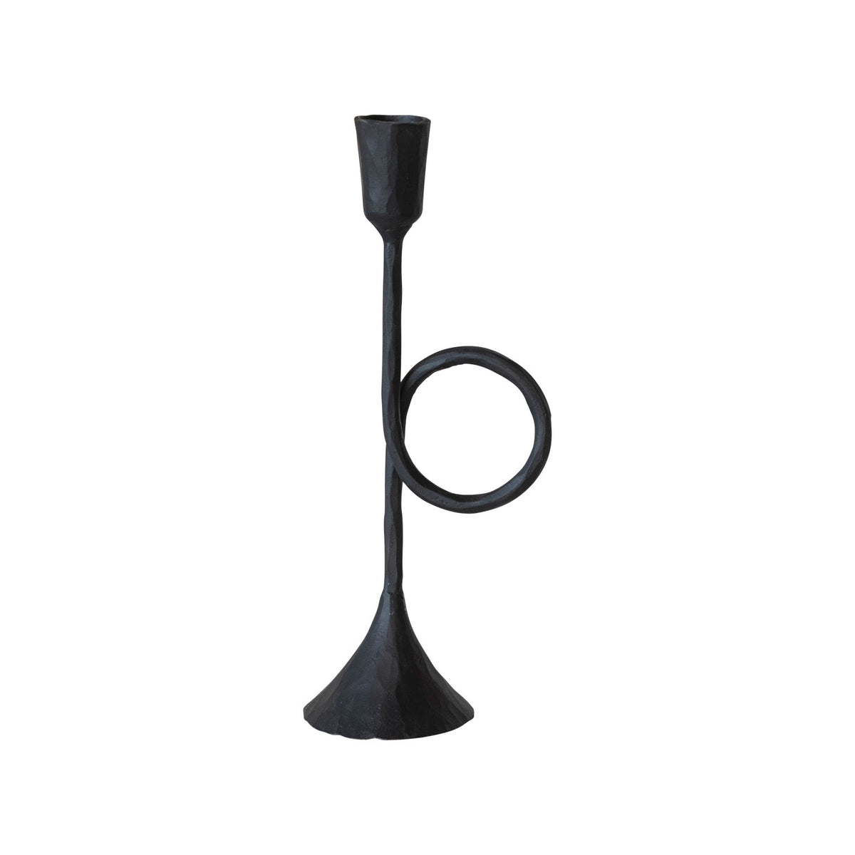 Hand-Forged Cast Iron Taper Holder w/ Handle, Black