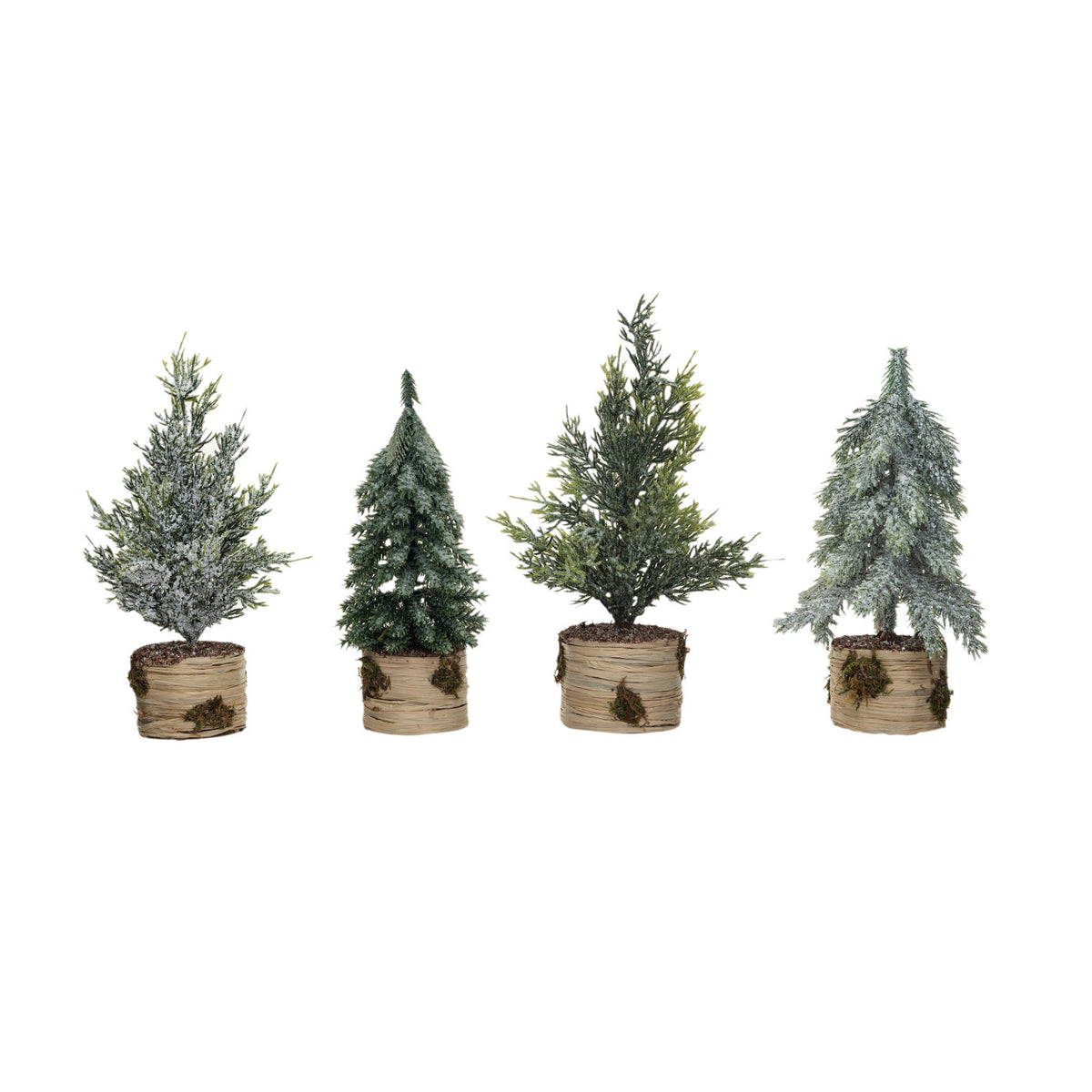 Faux Cedar Tree w/ Faux Wood Base, Snow/Frost Finish