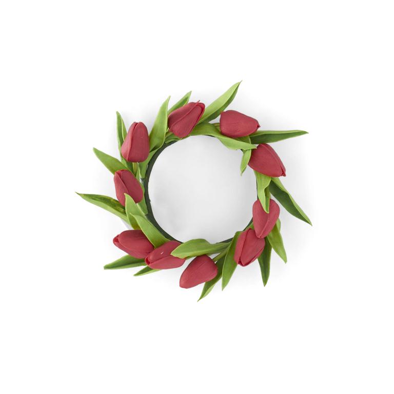 8.5 Inch Red Real Touch Mini Tulip Candle Ring