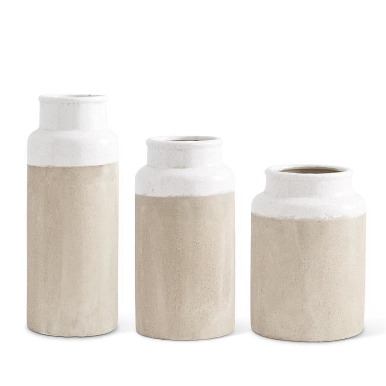 Tall Ceramic Vases w/Light Cream Glazed Top