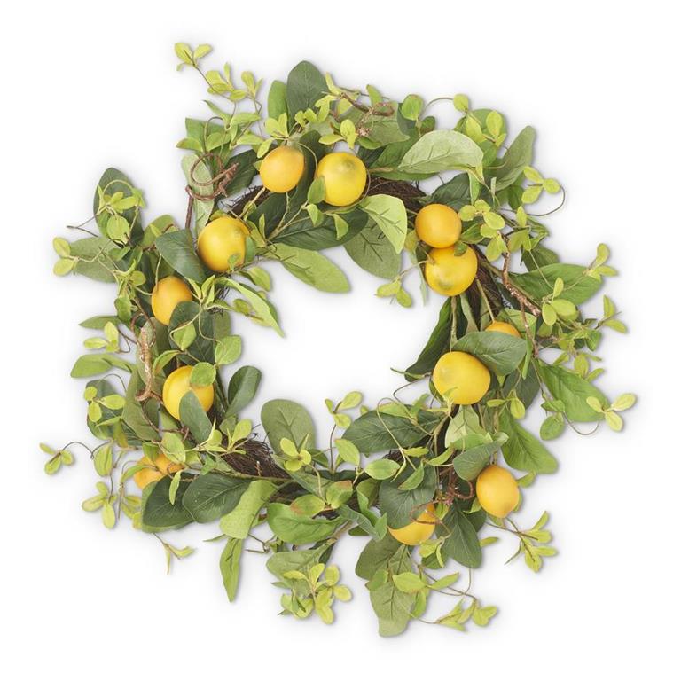22 Inch Lemon and Foliage Wreath w/Grapevine Base