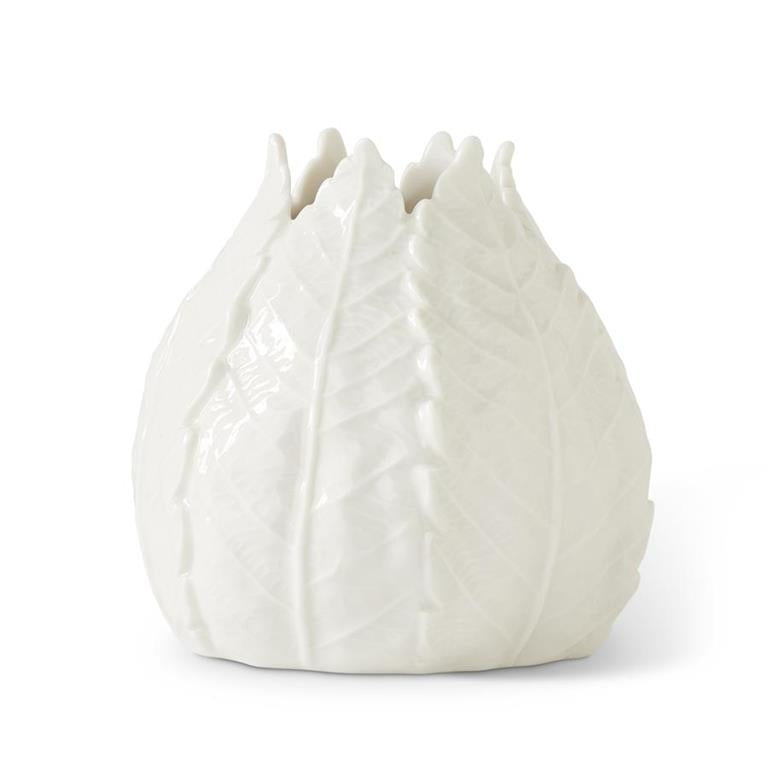 5 Inch White Ceramic Leaf Vase