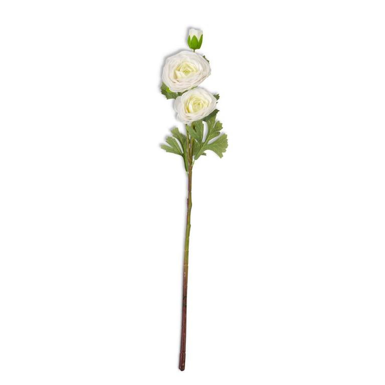 25 Inch White Real Touch Triple Bloom Ranunculus