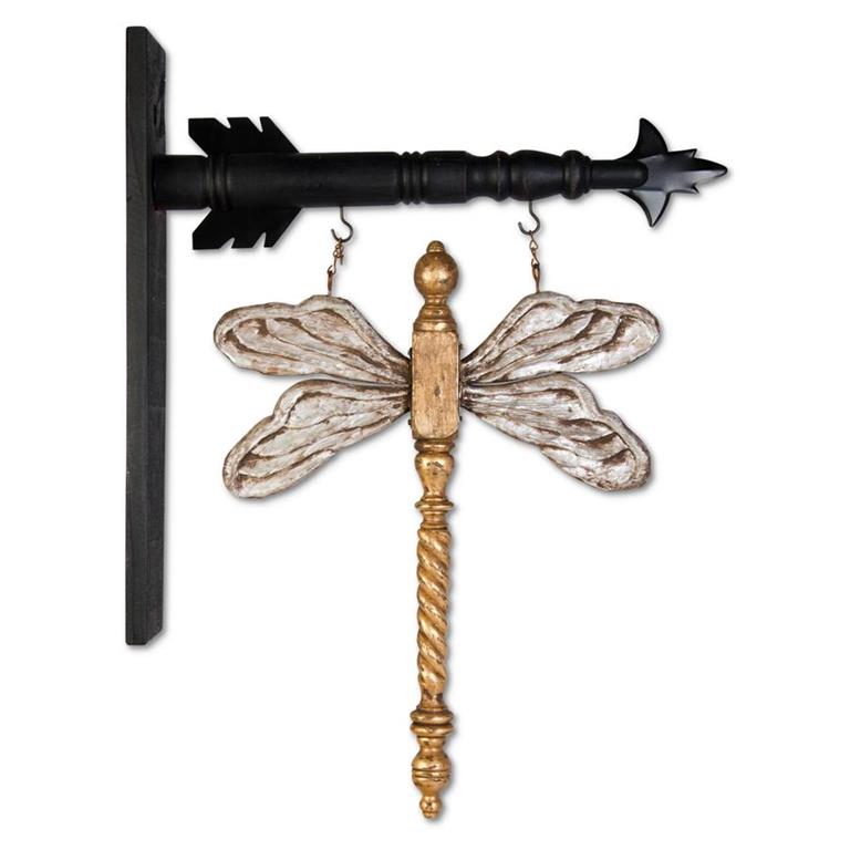 17 Inch Silver and Gold Resin Dragonfly