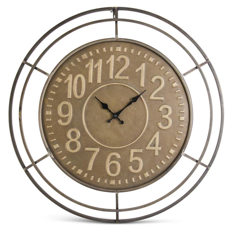 25.5 Inch Round Dark Metal Wall Clock w/Embossed Numbers