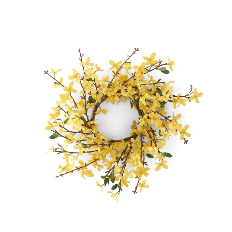 15 Inch Yellow Forsythia Candle Ring w/4 Inch Inner