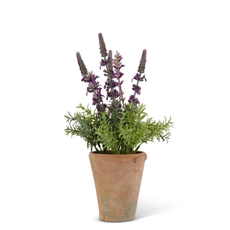 12.5 Inch Purple Lavender in Distressed Clay Pot