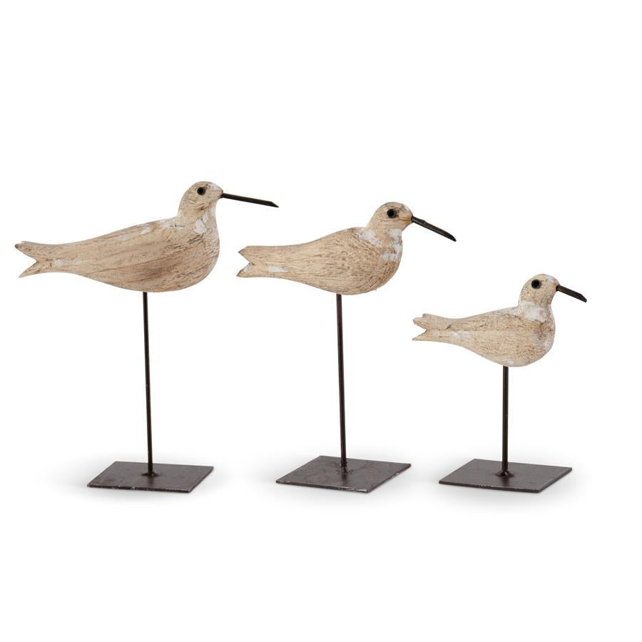 Small Whitewashed Wood Seagulls on Metal Spindle