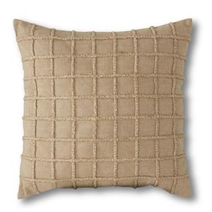 18 Inch Square Cream Cotton & Jute Grid Pillow
