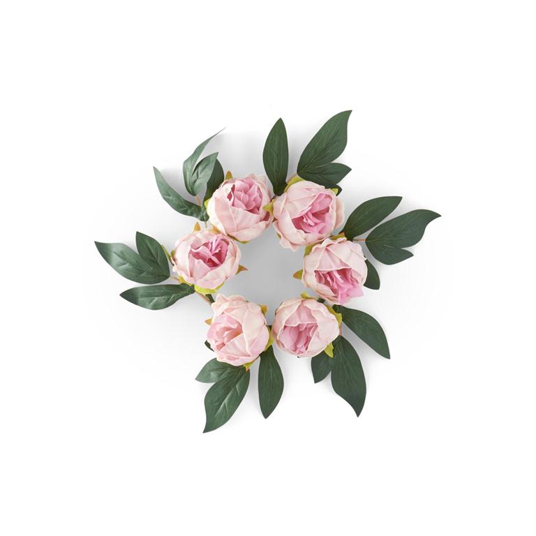 15 Inch Pink Real Touch Peony Candle Ring