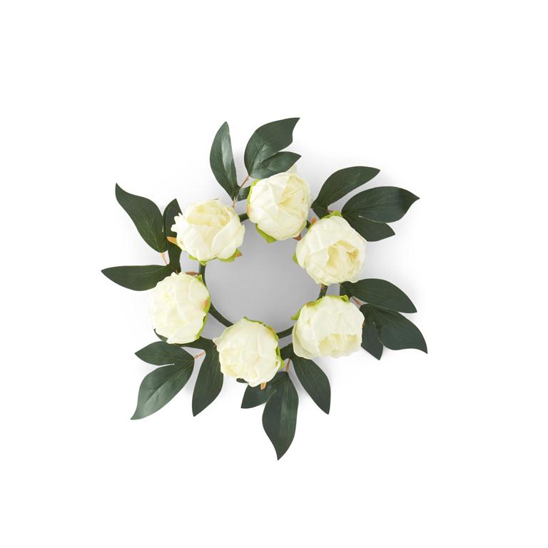 15 Inch White Real Touch Peony Candle Ring