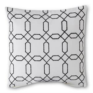 18 Inch Square Cotton White Pillow w/Black Geometric