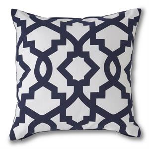 18 Inch Square Cotton White Pillow w/Navy Geometric
