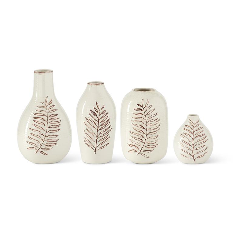 L Cream & Brown Fern Leaf Speckled Ceramic Vase