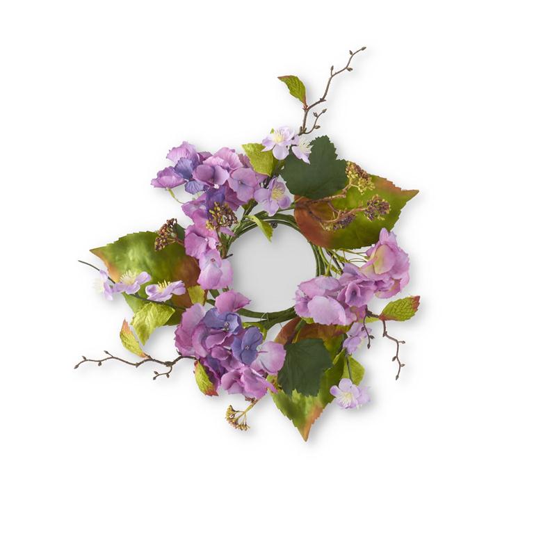 14 Inch Purple Hydrangea Candle Ring (4.5Dia.)