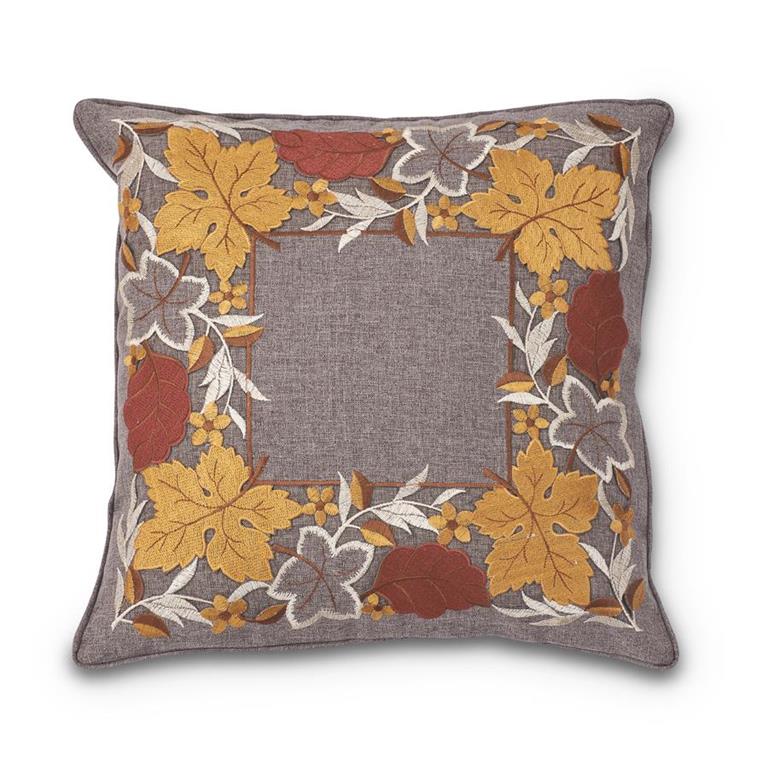 16 Inch Embroidered Cutout Fall Leaves Pillow
