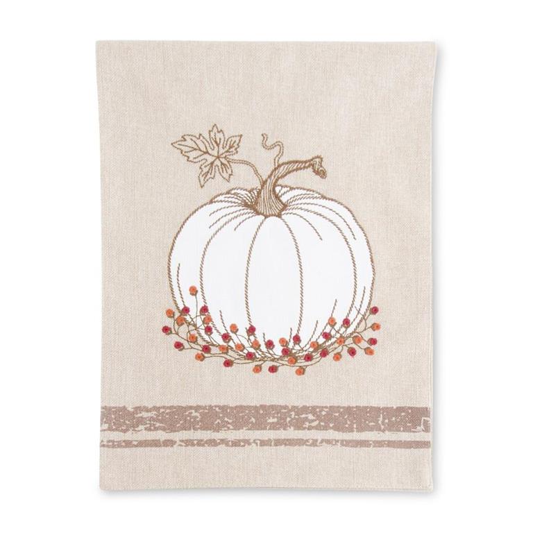 72 Inch Tan Table Runner w/Embroidered Pumpkin