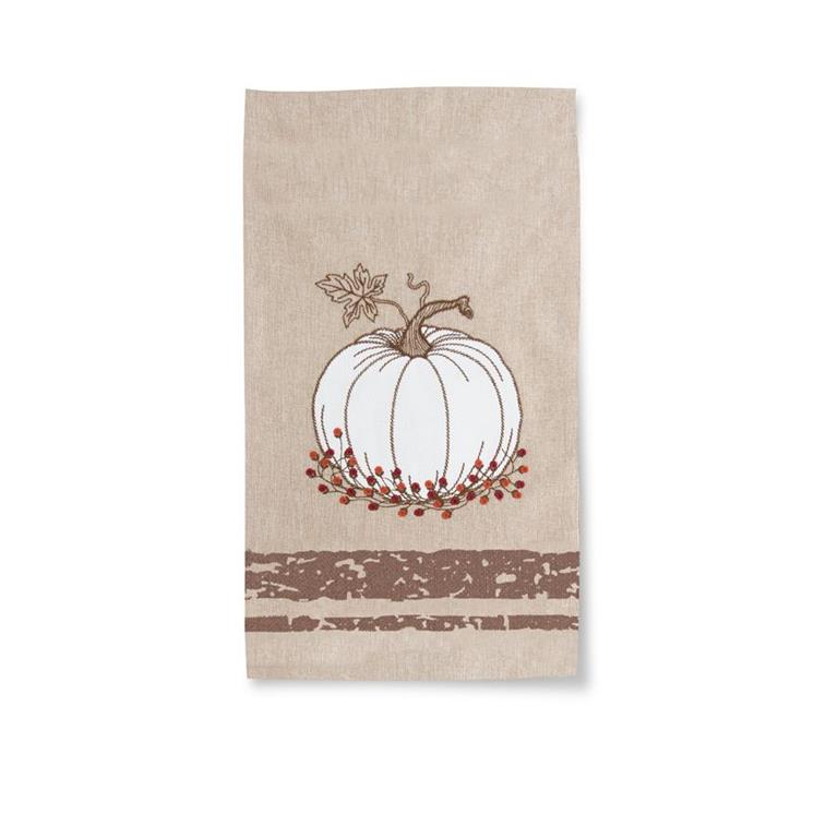28 Inch Tan Towel w/Embroidered Pumpkins