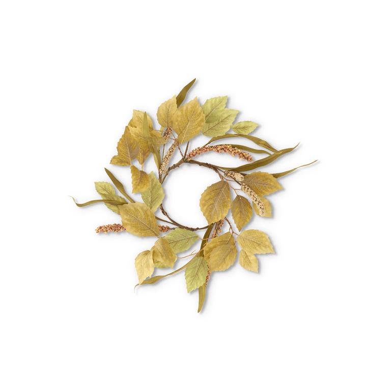 15 Inch Green Birch Leaves Candle Ring w/Eva Leave