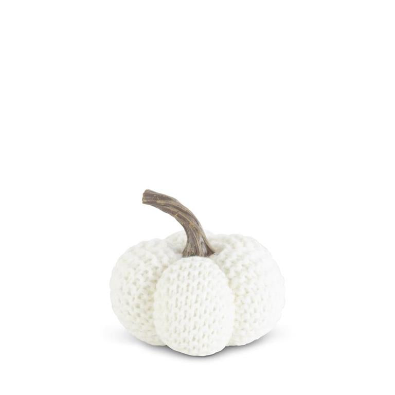 4.5 Inch White Knit Stuffed Pumpkin