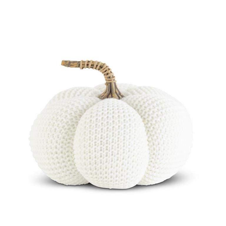 7 Inch White Knit Stuffed Pumpkin