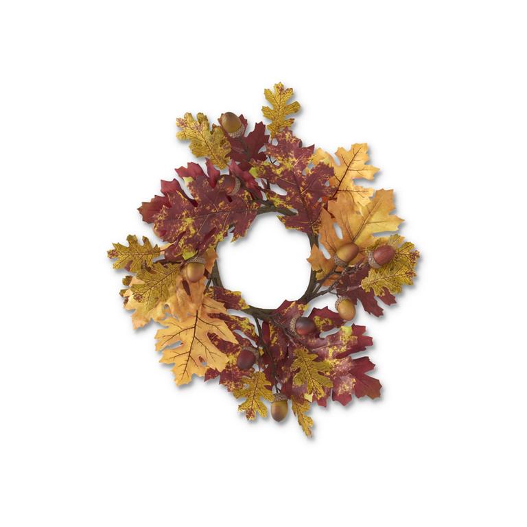 17 Inch Multi Color Fall Oak Leaves Candle Ring