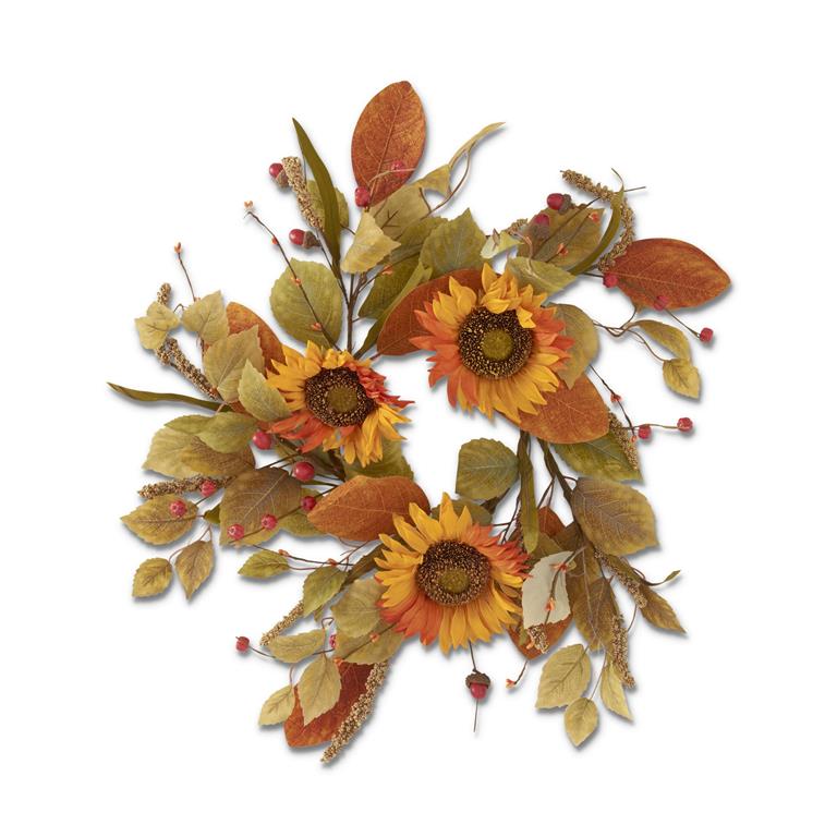 20 Inch Orange Sunflower Candle Ring/Wreath w/Mini Pumpkins