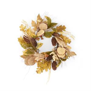 14 Inch Mixed Fall Leaves Candle Ring w/Apple