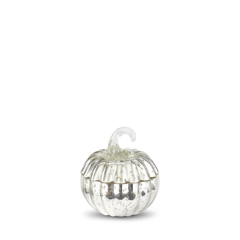 Small Silver Mercury Glass Pumpkin Poured Candle