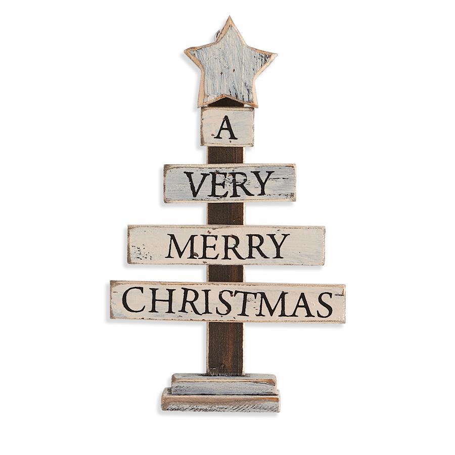 7 Inch White Wooden Merry Christmas Tree Orn