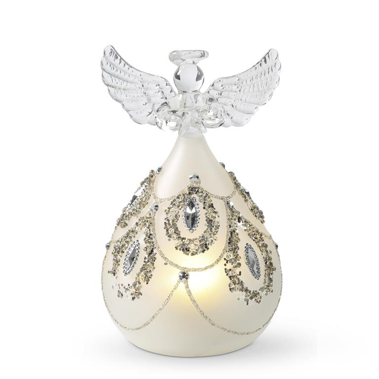 5 Inch Glass LED Angel w/Silver Jewels