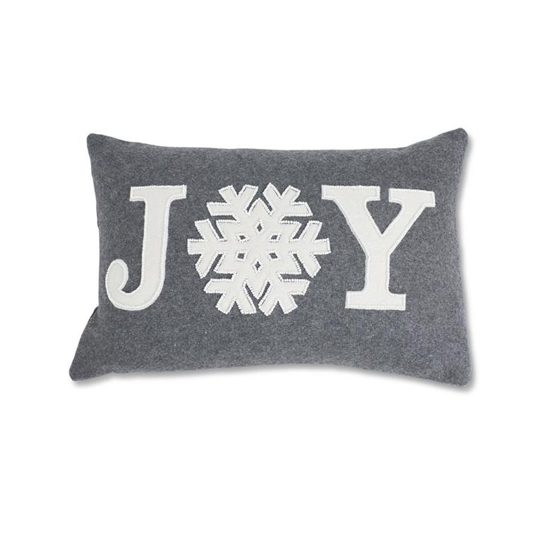 18 Inch Gray Wool Rectangle Beaded Joy Snowflake