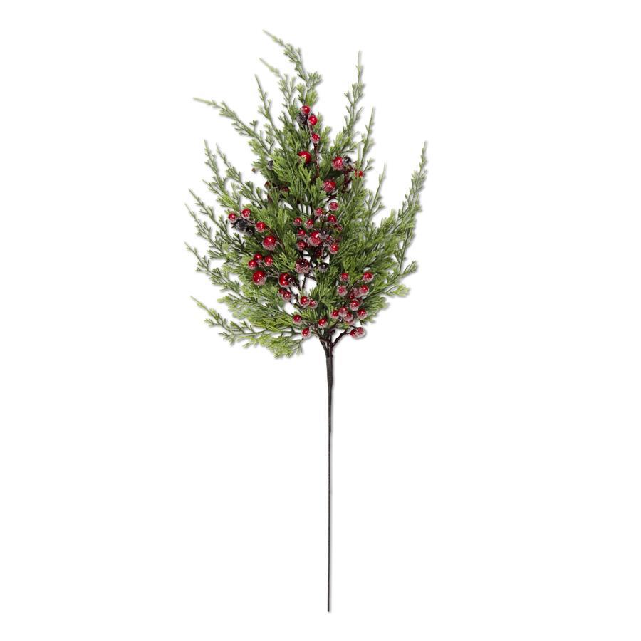 24 Inch Cypress Pine w/Dark Red Iced Berry Stem