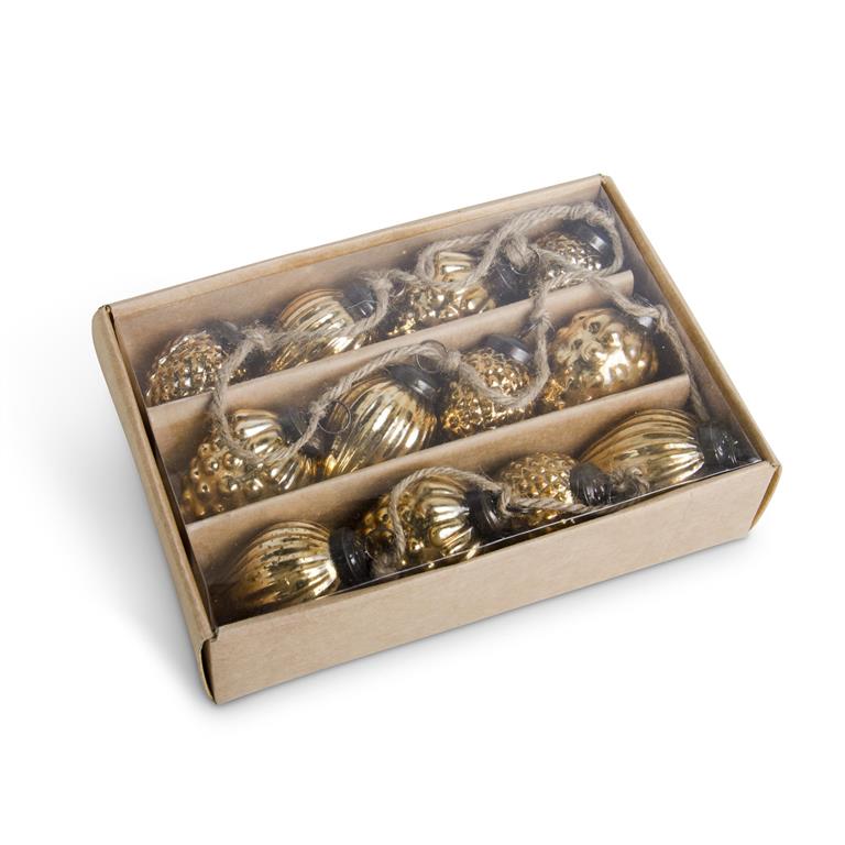Box of 12 Mini Gold Mercury Glass Acorn Ornaments