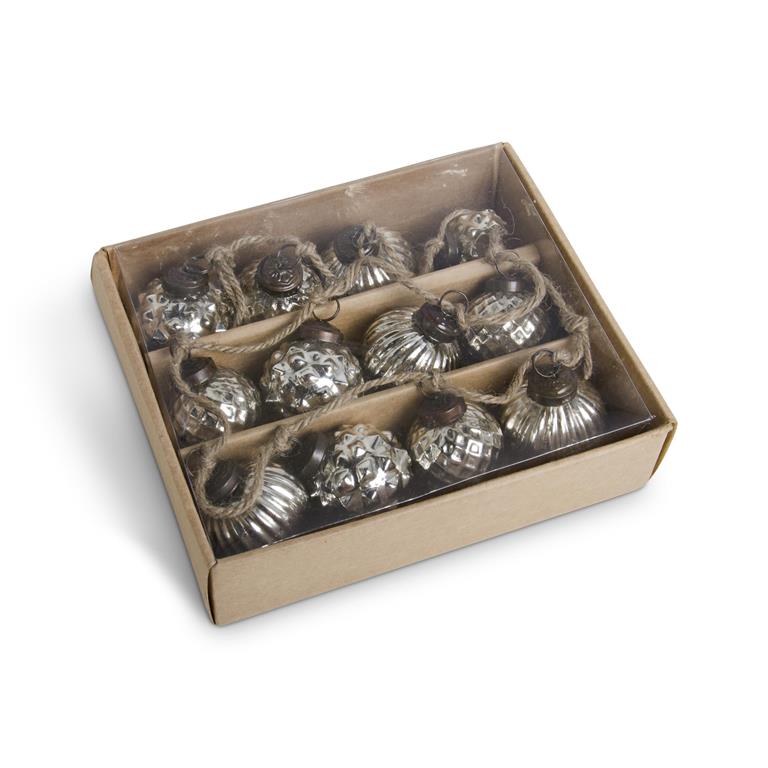 Box of 12 Mini Silver Mercury Glass Ornaments