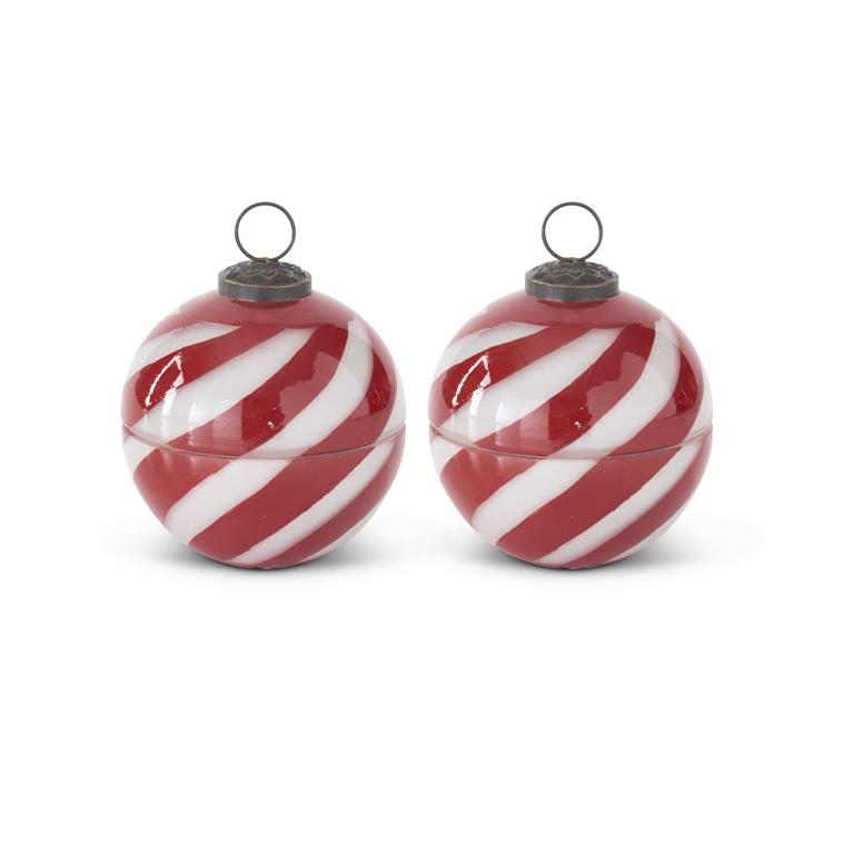 3.5 Inch Red & White Striped Filled Ornament Candle