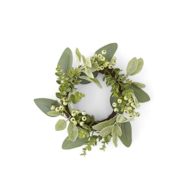 13 Inch Mixed Green Foliage w/Berries Candle Ring