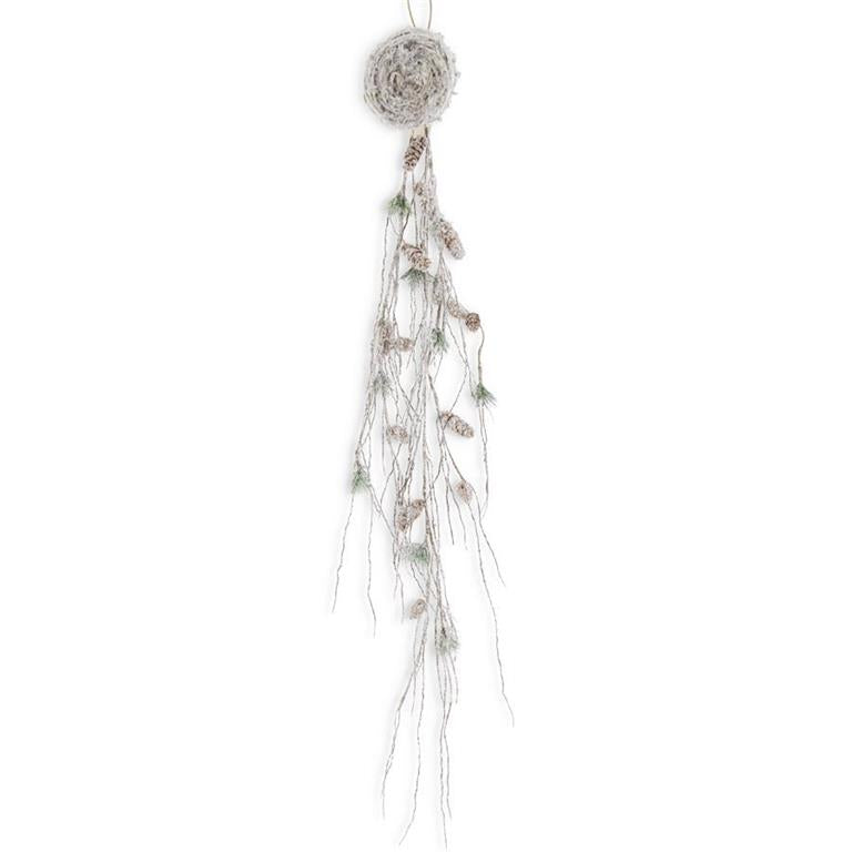48 Inch Snowy Glittered Twig Swag w/Nest and Pinecones