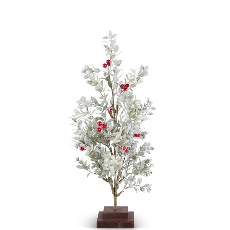 19 Inch Powdered Boxwood Tree w/Red Berries