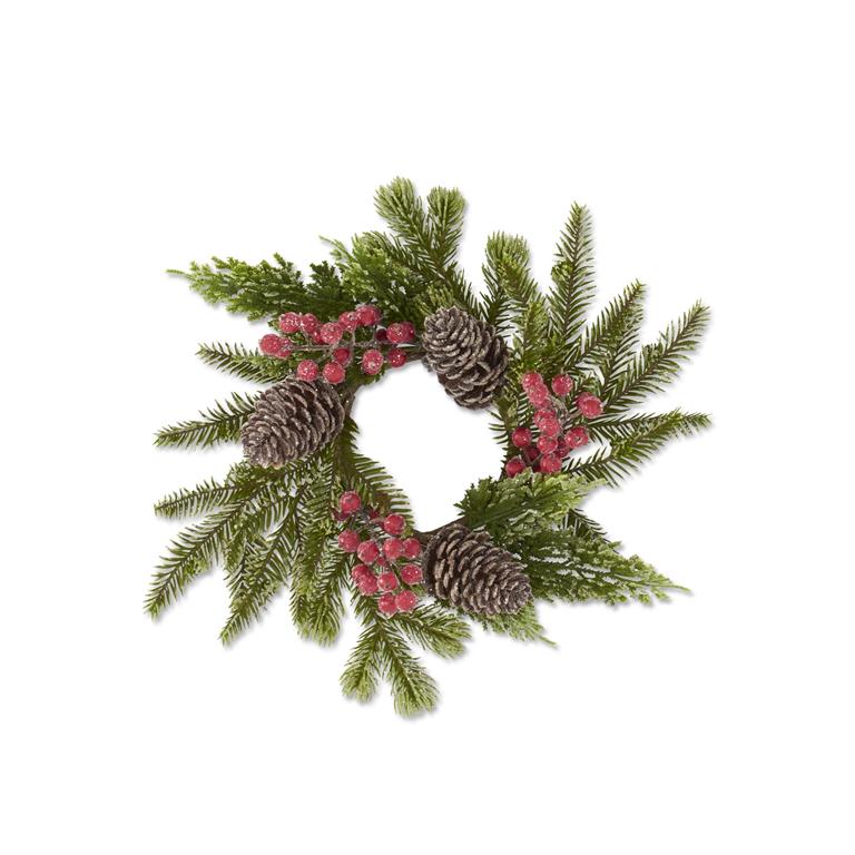 13 Inch Glittered Icy Mixed Pine Candle Ring