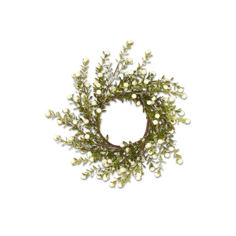 12.5 Inch Glittered Snowy White Berry Leaf Candle Ring