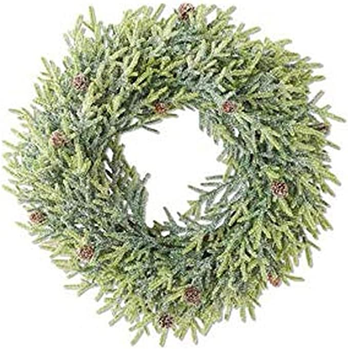 21 Inch Snowy Juniper Wreath w/Mini Pinecones